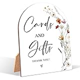 Wildflower Cards and Gifts Sign, Wedding Ceremony Signs, 6 x 8 Inch Arch Wooden Tabletop Sign with Stand, Wedding Reception Decoration Supplies (AG01) White