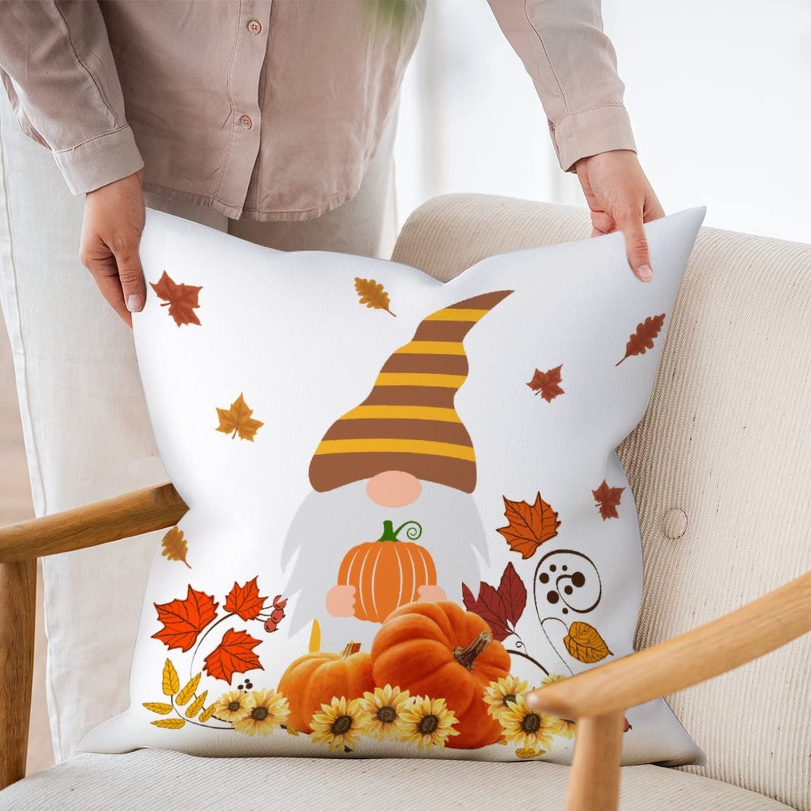 Set di 2 federe per cuscini autunnali con zucca, 45,7 x 45,7 cm, colore