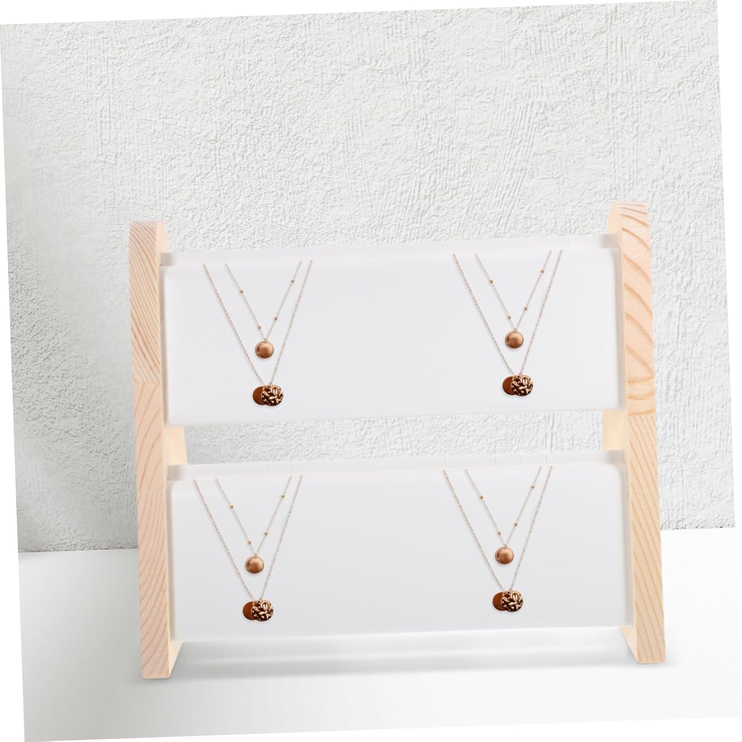 Wooden Jewelry Stand Double Layer Necklace Holder Display Rack for Pendants and Necklaces Stable and Jewelry Organizer Stand with Minimalist Design for Store and Home Use