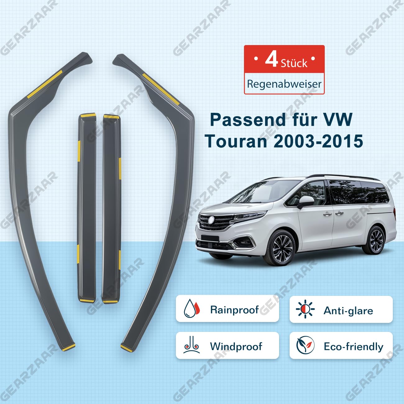 4 Stück Windabweiser Regenabweiser Kompatibel mit VW für Touran 2003-2015 5-Türer – Seitenfenster Blendschutz Lüftungsschutz Auto Zubehör Vorne, Mit Innenschnalle，Aerodynamisch
