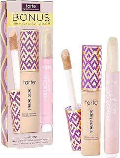 tarte icons shape tape concealer & maracuja juicy lip duo – Full Coverage Concealer for Dark Circles & Fine Lines with Hydrating Nourishing Lip Gloss Balm, Vegan & Cruelty Free