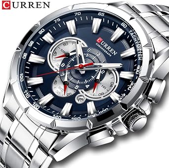 Wrist Watch Men Waterproof Chronograph Military Army Stainless Steel Male Clock Man Sport Watches 8363, Silver Blue, Chronograph,Quartz Movement