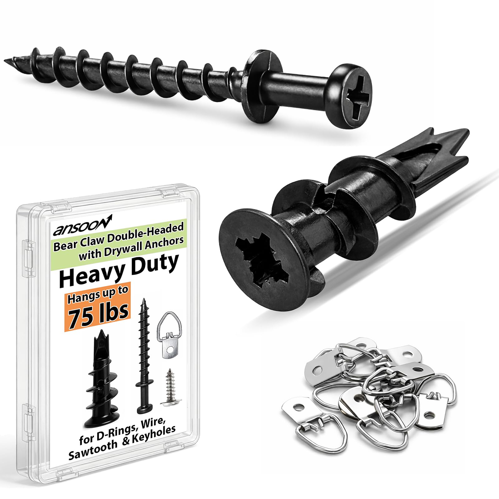 30Pc Self Drilling Black Drywall Anchor and Double Headed Hanger Screws Kit
