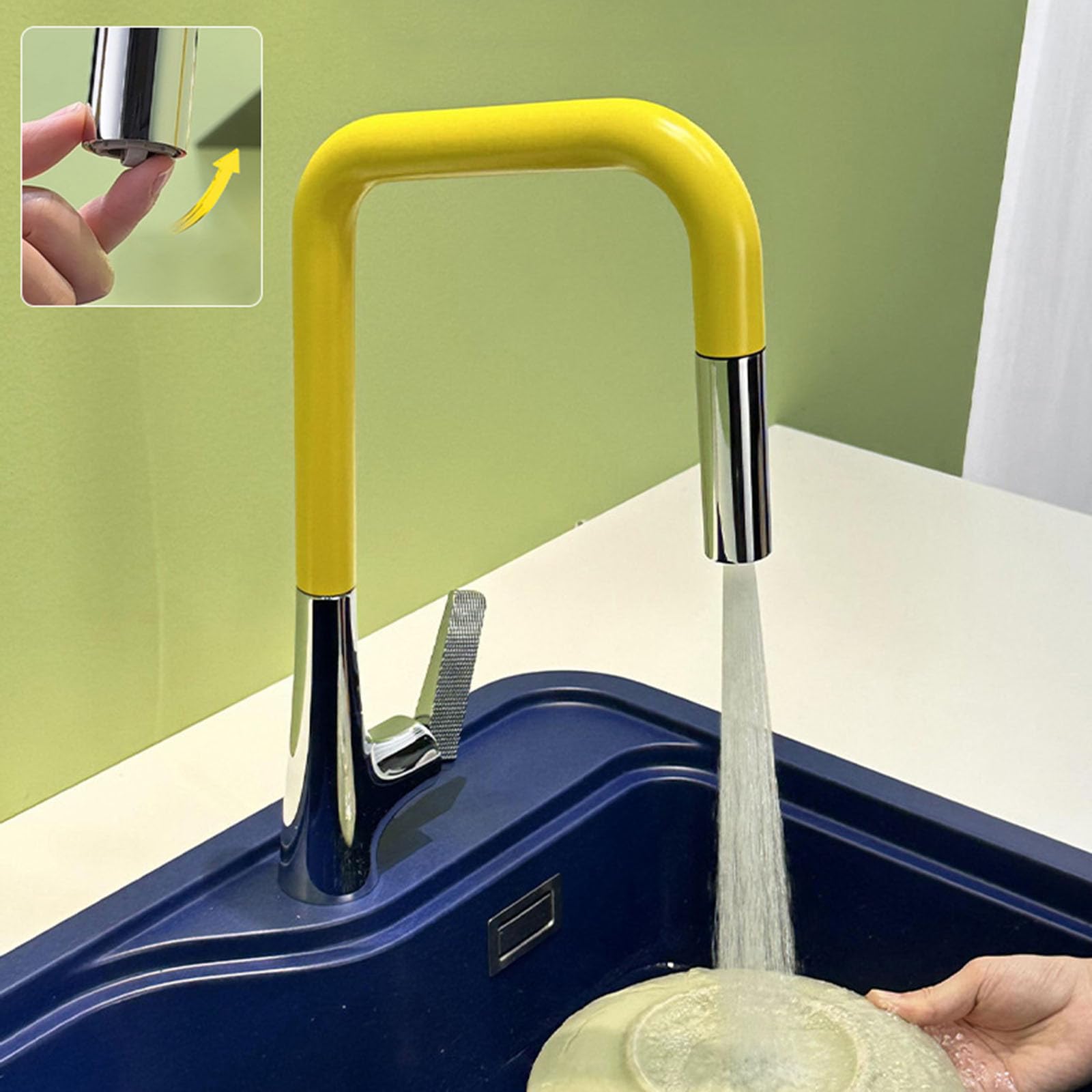 Grifo Cocina Caño Alto Extraible 2 Modos Grifo Fregadero Extensible Monomando,amarillo