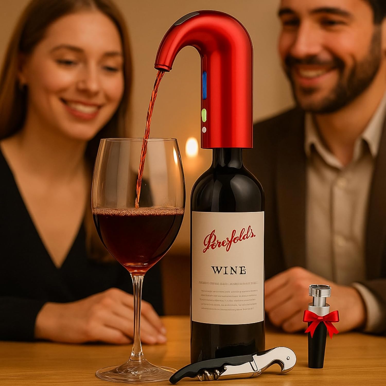 Electric Wine Aerator Dispenser - Portable Premium Opener Accessory for Red & White Wines - Touch Activated Aeration for Spirits - Spout Pourer - Beginner and Enthusiast Gift (RED)
