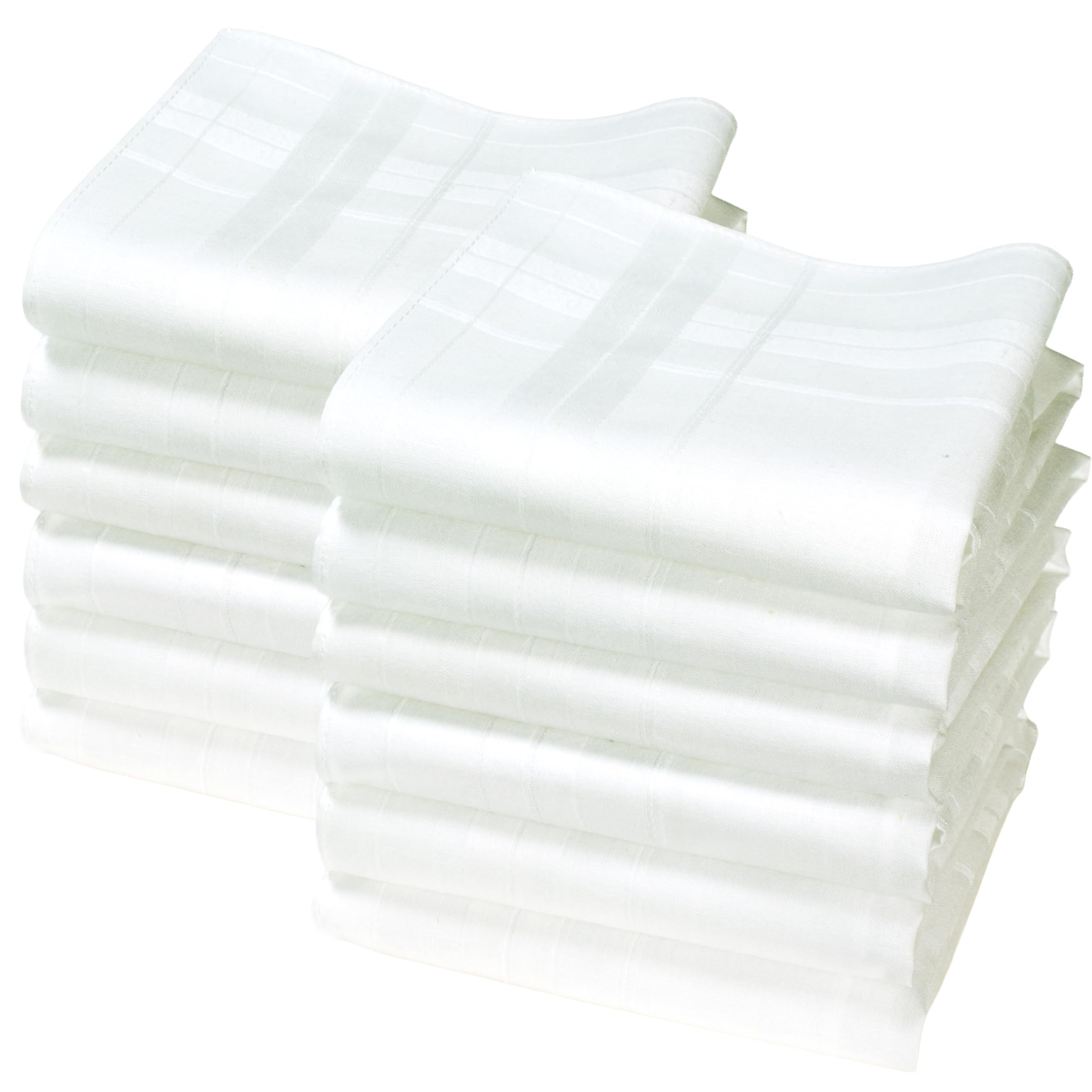 Fabric Handkerchiefs - CAMILLE Model - 100% Cotton - 40S Thread - Classic White - Approx 35cm x 35cm - (12)