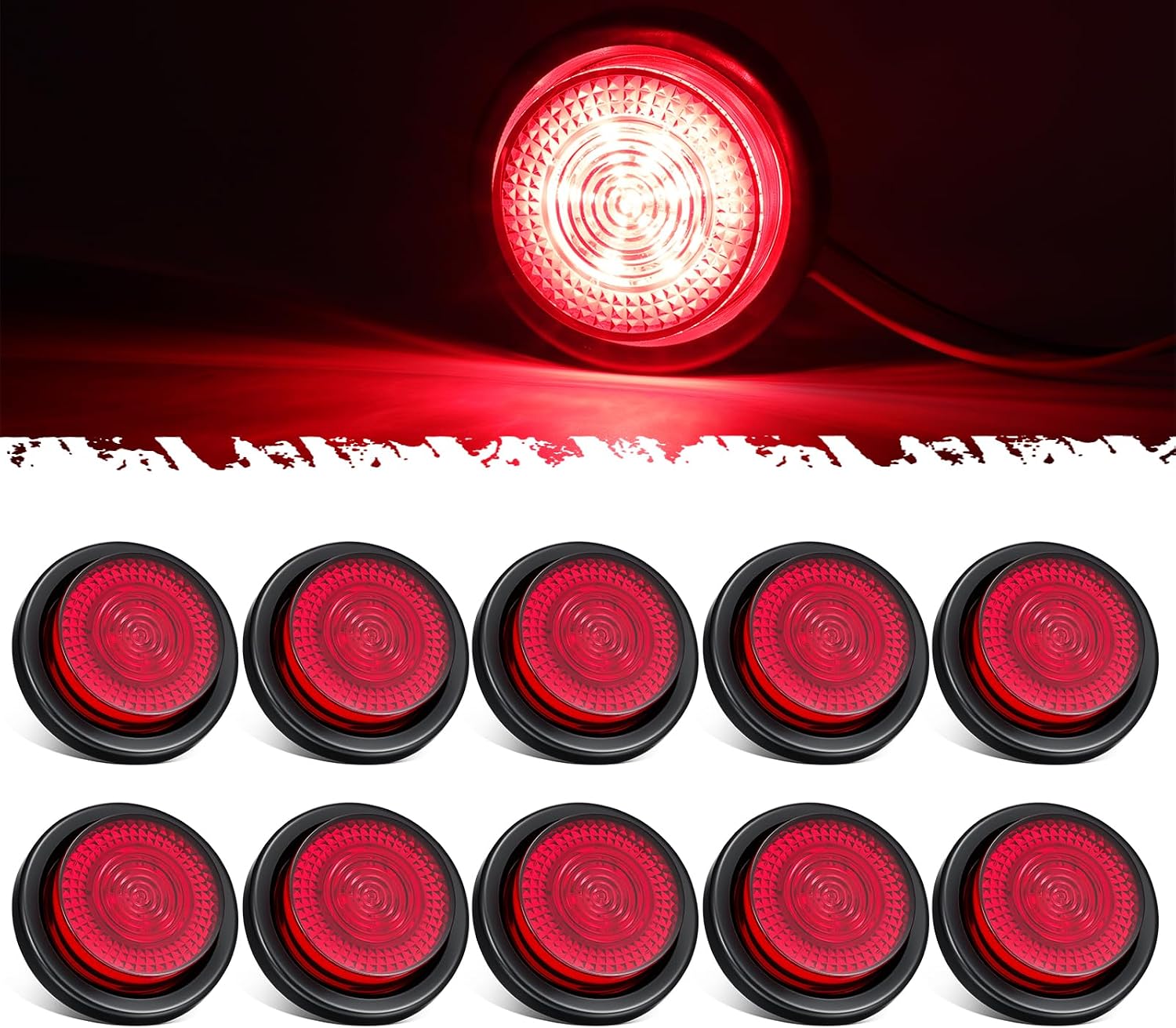 Partsam 10Pcs 2.5 inch Round Amber 21 LED Trailer Marker Lights, Clearance Light with Pigtail and Grommets for Camper RV Semi-trucks Flatbeds