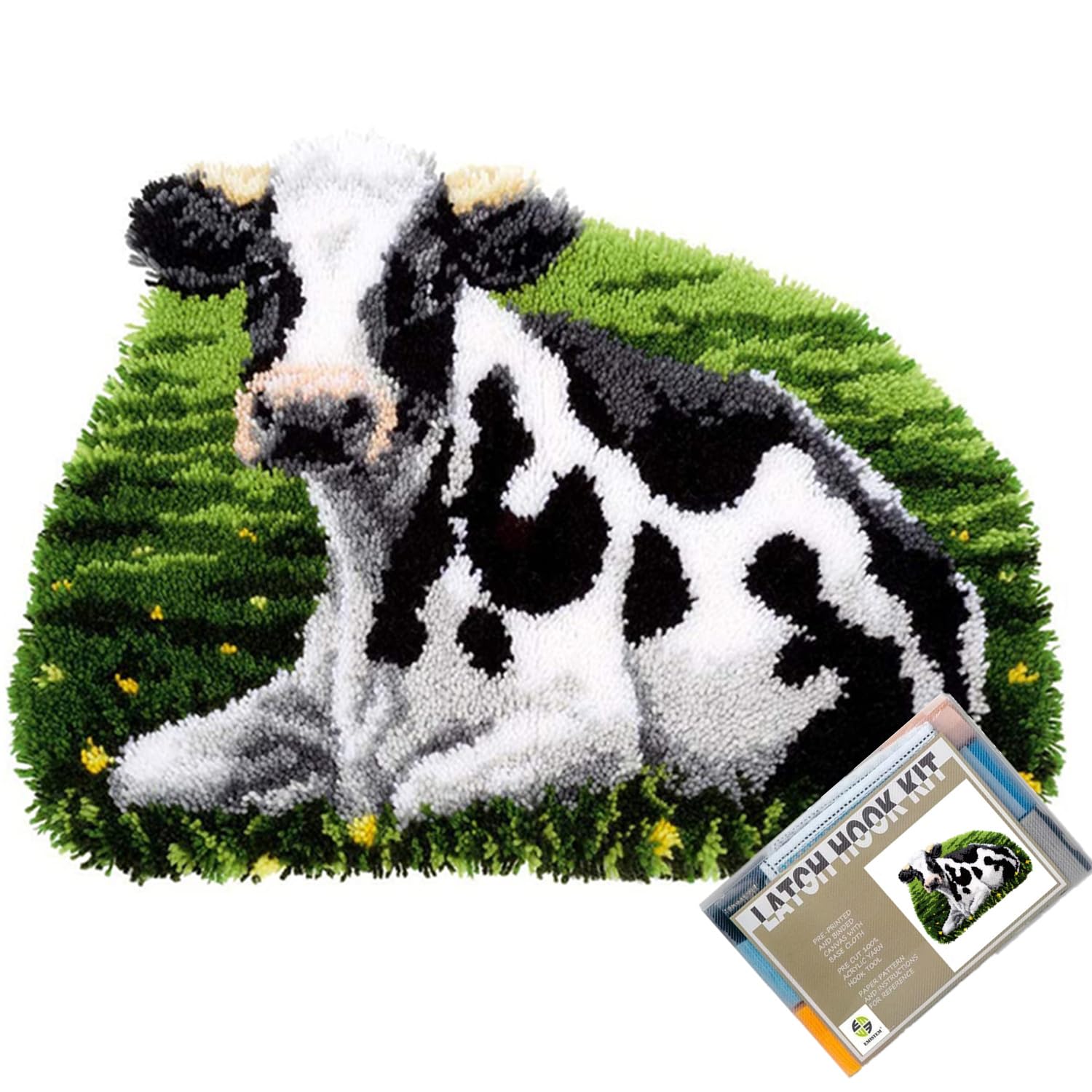 Fram Cow Latch Hook Kits for Adults Beginners, Pre-Printed 21“ X 16"