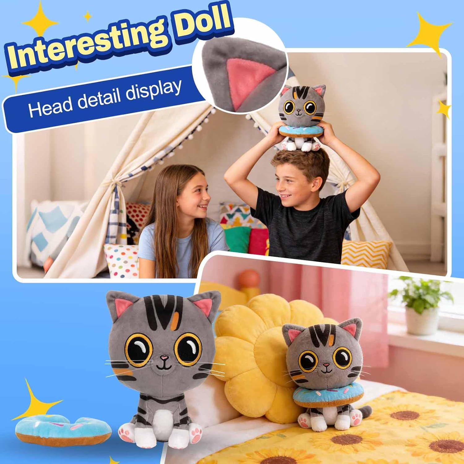 Bella The Cat Plush, 8.66 Inch Super Soft Cat Plushie Figurine, Ornament for Home Sofa Tabletop Decor (2 PCS)