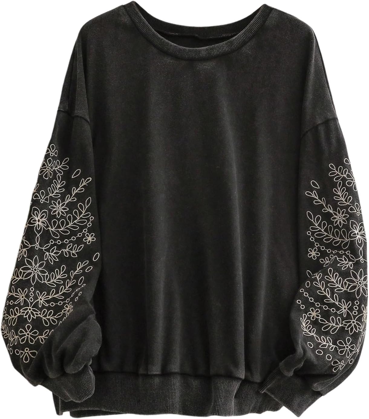 SOLY HUX Women's Plus Size Acid Wash Sweatshirt Graphic Embroidered Vintage Long Sleeve Pullover Tops Casual Streetwear