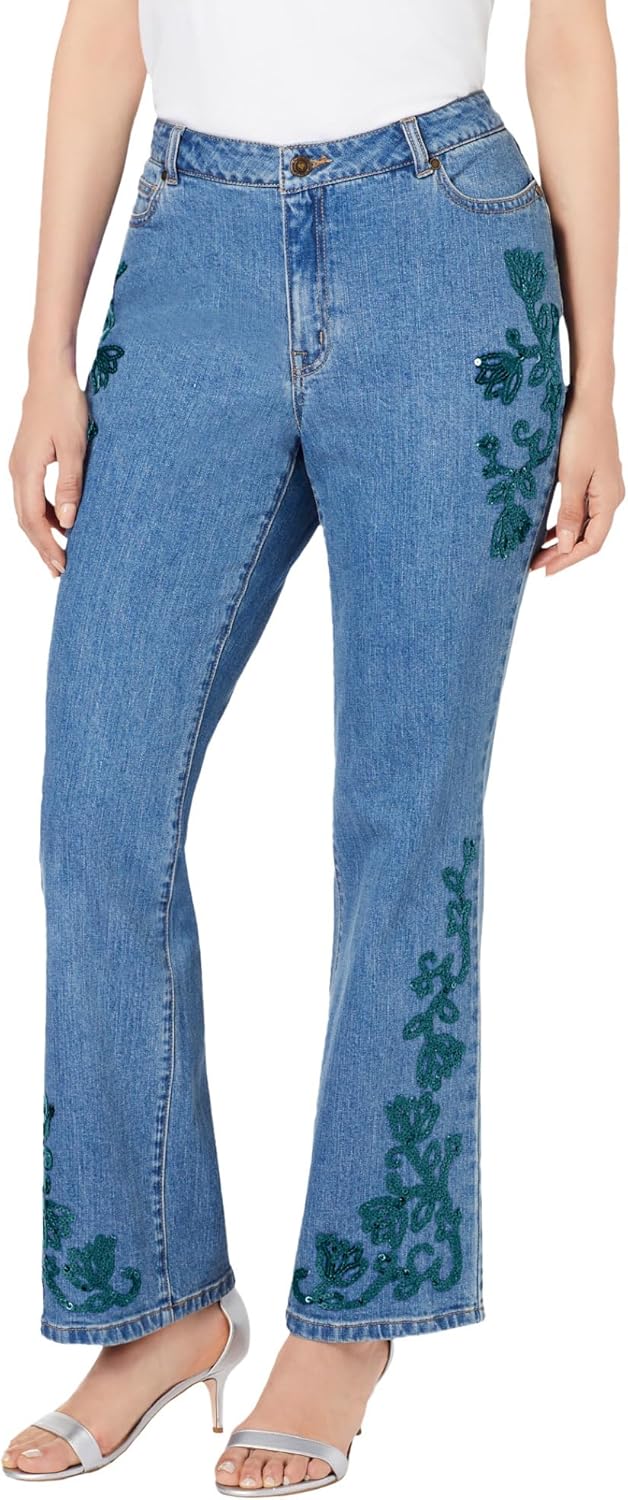 Roaman's Women's Plus Size Plus Size Invisible Stretch Iconic Sequin-Embellished Bootcut Jean