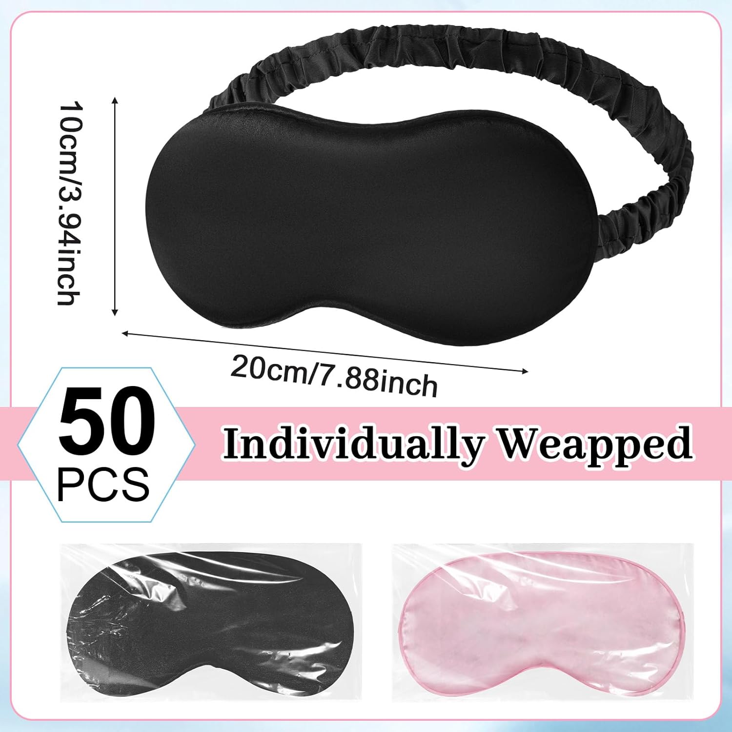 Newcotte 50 Pcs Silk Sleep Eye Mask for Sleeping Adjustable Elastic Strap Blackout Smooth Soft No Pressure Eye Covers for Women and Men Comfortable Blindfolds(Pink,Black)