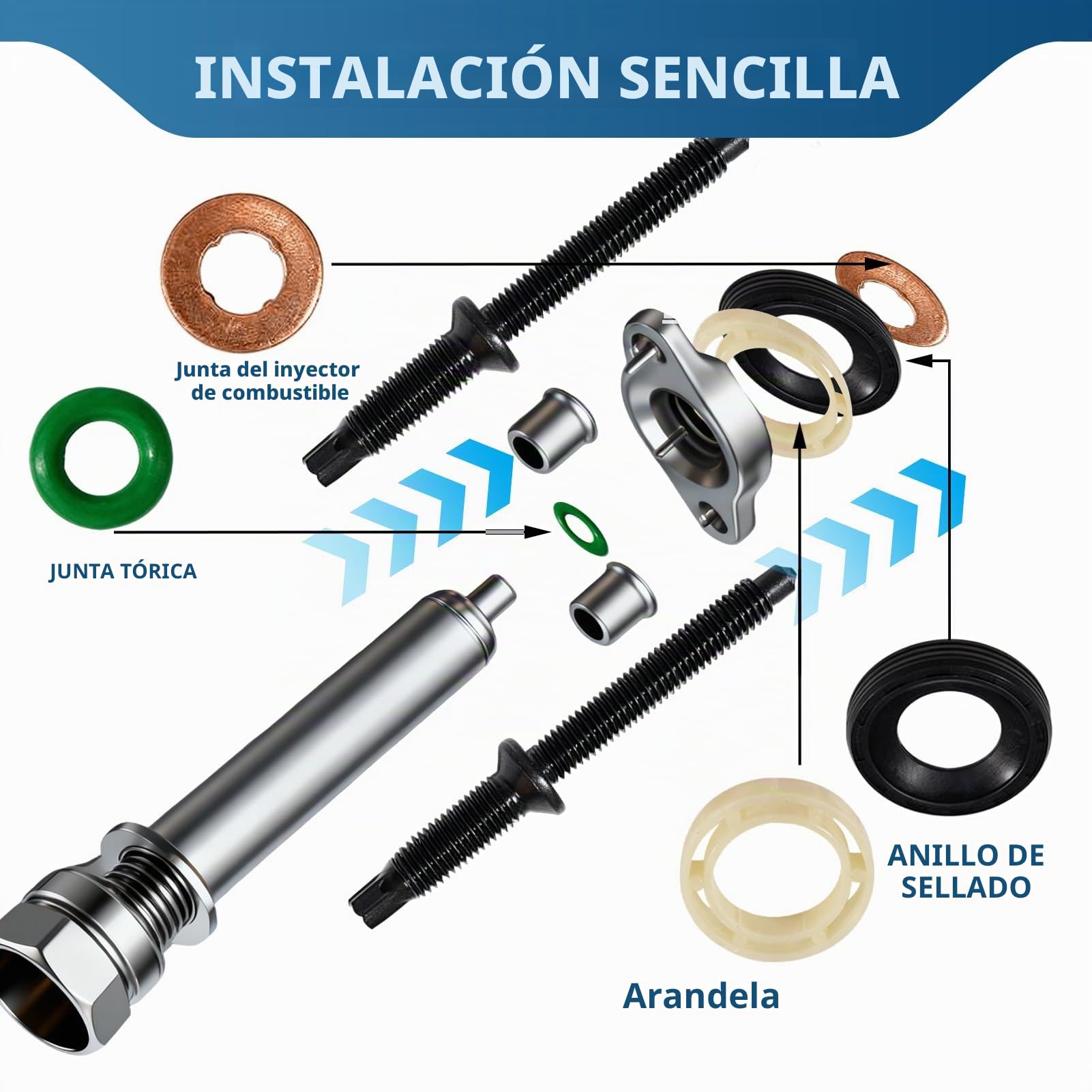 Kit de juntas de inyector diésel 1.6 HDI, 16 juntas tóricas, compatible con 207, 307, C2, C3, 198185, 198299 y 1982A0. Repuestos.