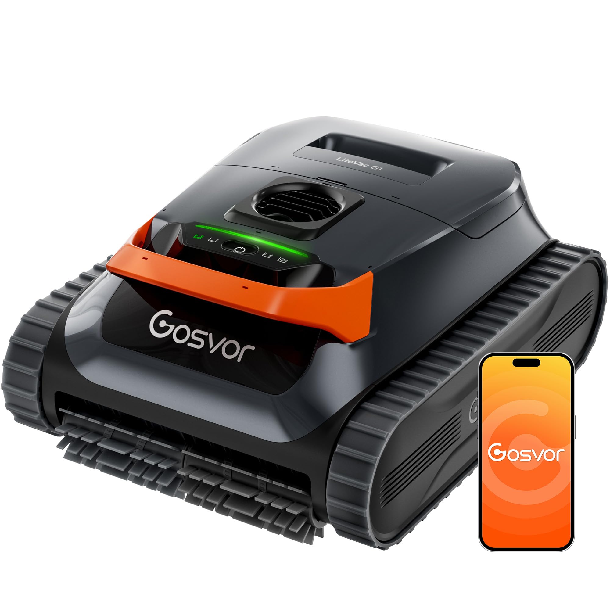 (Nuovo 2026) Gosvor Robot Piscina Limpiafondos y Paredes, Doble Filtración, Planificación Inteligente Rutas, 5 Modos, Control App, 200Min Autonomía, Línea Agua y Zona Poco Profunda,Gris Naranja Certificado ClimatePartner