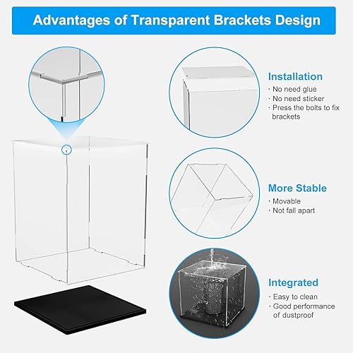Miniatura 6 de Exhibidor de acrílico transparente para juguetes coleccionables, caja acrílica de montaje a prueba de polvo con base de madera negra y cuentas de