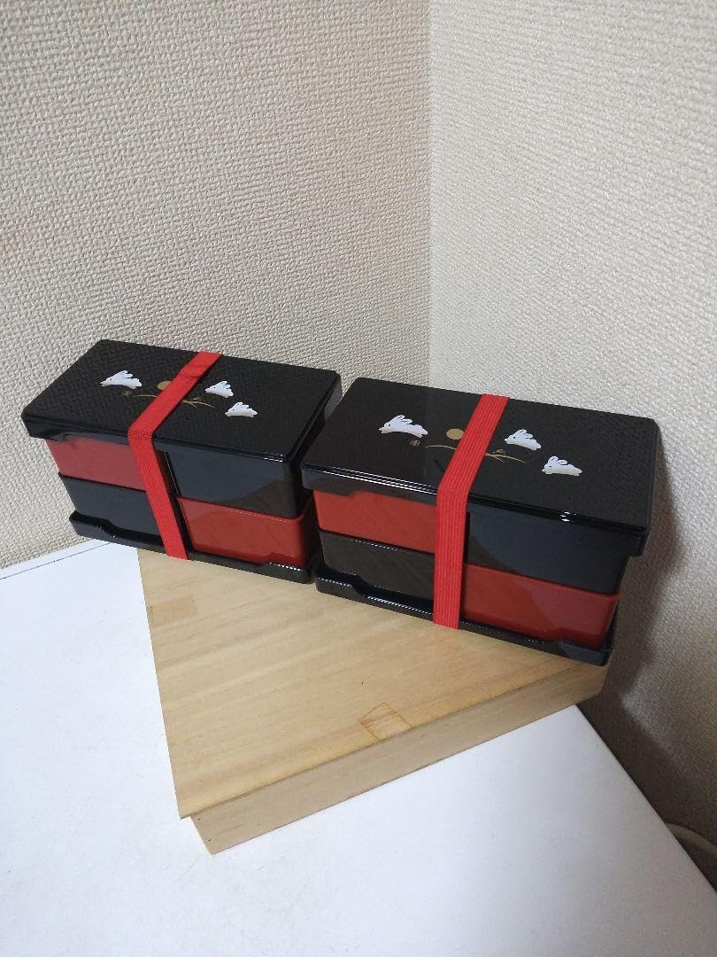 漆塗り重箱 赤い花模様 2段式 輪島塗 重箱 2個セット 昭和レトロ