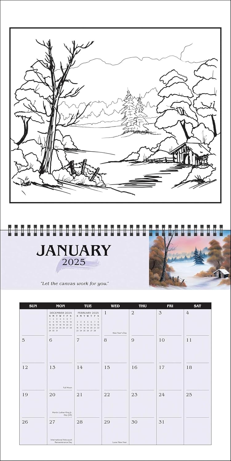 Bob Ross 2025 Coloring Wall Calendar - Image 3