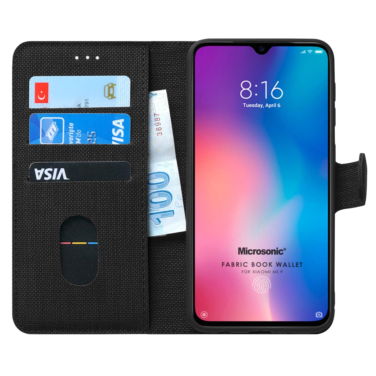 Microsonic Xiaomi Mi 9 için Kılıf Fabric Book Wallet Siyah [Mi 9 ile Uyumlu Kılıf - Siyah]