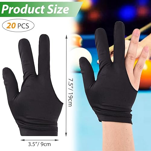 Miniatura 6 de TOBWOLF 20 guantes de piscina, nailon de 3 dedos, guantes de billar, guantes de billar para mano izquierda y derecha, guantes transpirables para