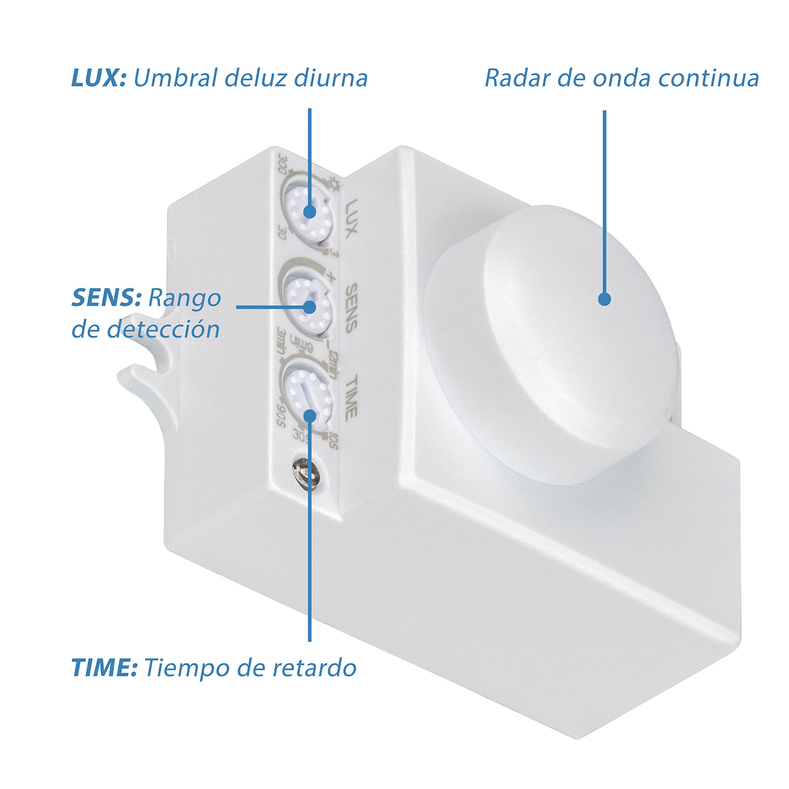 POPP® Electric Interruptor por Detección Sensor Regulable de Movimiento por Microondas de Superficie IP20, MAX. 360º 2-18m, Tiempo 10sec±3sec-12min±1min, Altura (Pack 2 Unidad)