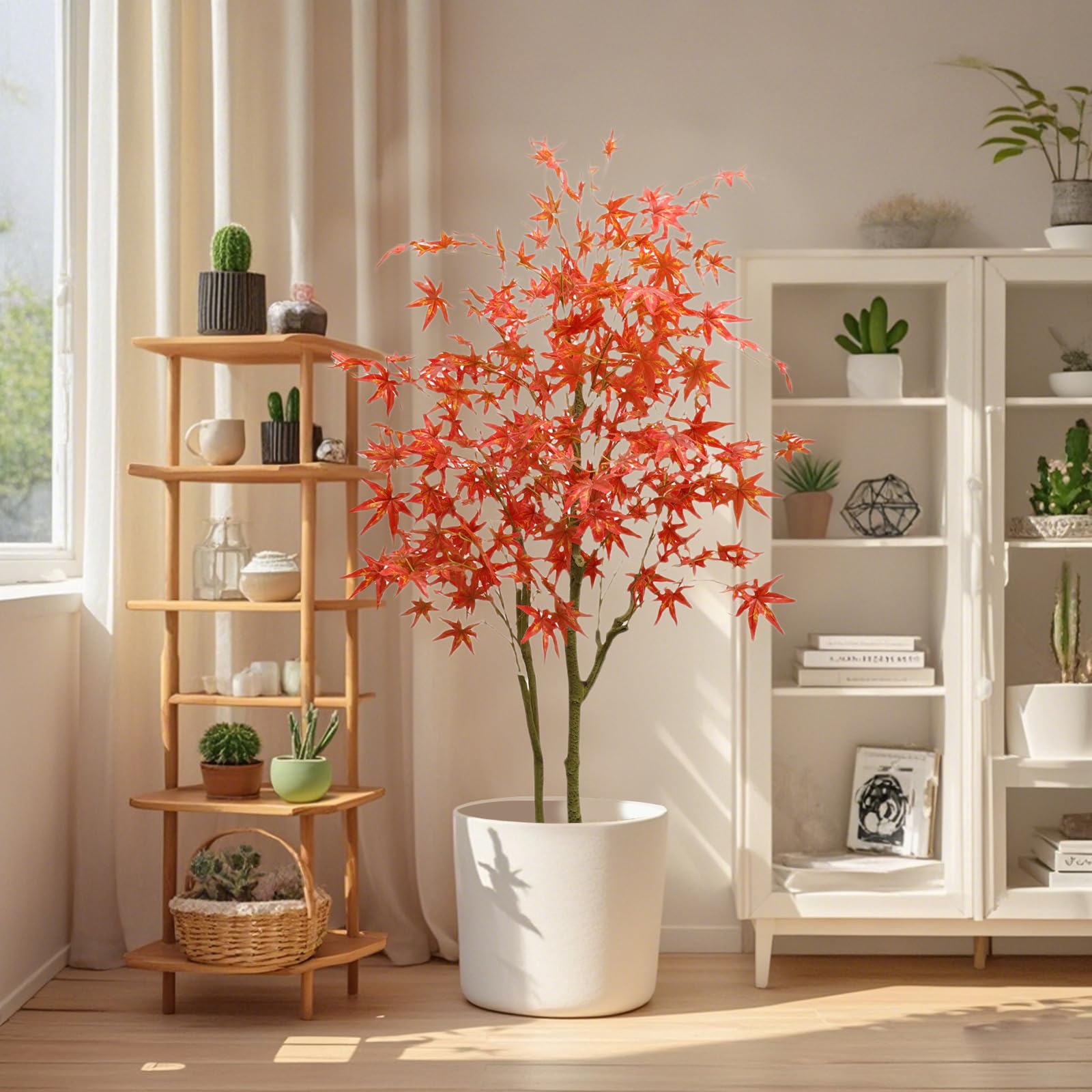 Zstar 2 Piezas de Arce Artificial Grande de 150 cm, Doble Polo, Plantas Artificiales Grandes de Arce, decoración Interior, árbol de otoño Artificial en Maceta para Granja, hogar, Boda