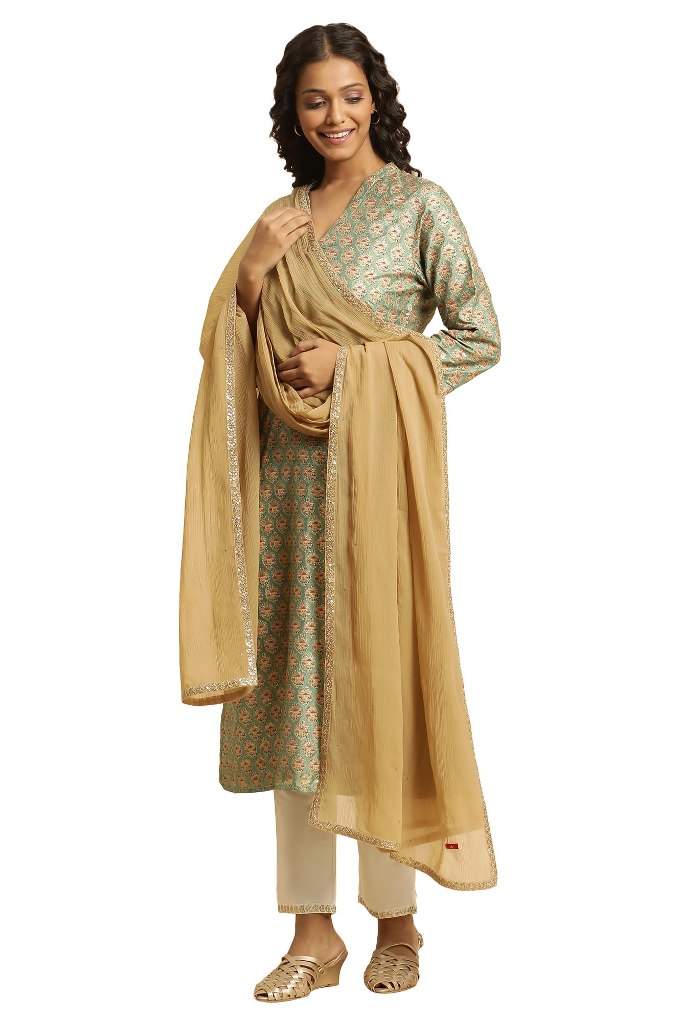 w for woman Women's Polyester Golden Chiffon Dupatta With Sequin Border_23AUW82043-221116_Free Size_WFS-picture-10