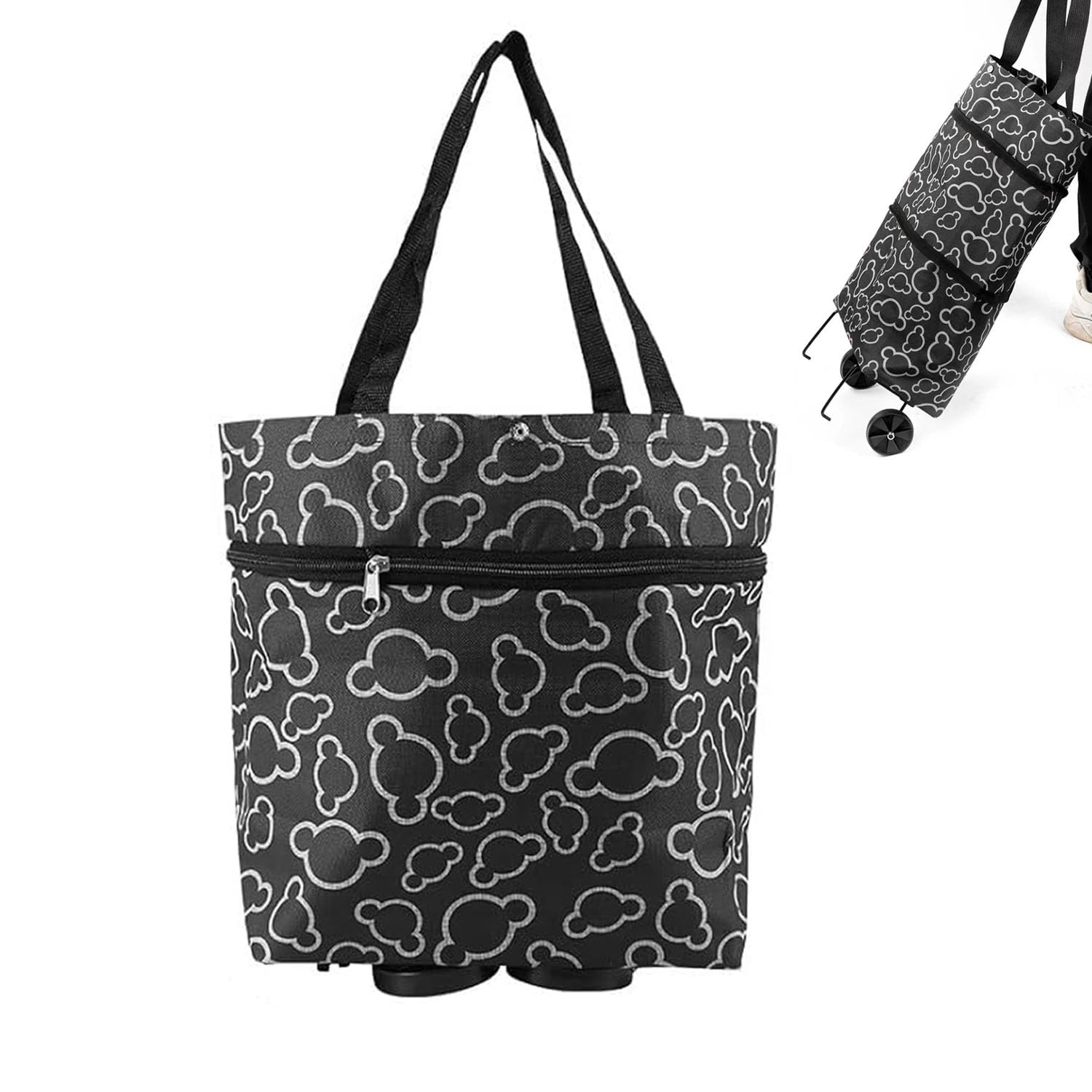 DszemieFolding Shopping Trolley Foldable Reusable Tote Bags for Shopping Cart Multi-Function Trolley on Wheel for Kitchen Supermarket - Unisex (Brown)
