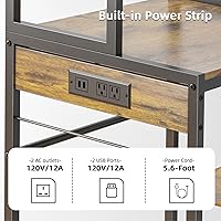 Vista 5 de Mini gabinete de nevera con estantes de almacenamiento, soporte para microondas con 2 salidas AC/2 USB, gabinete de barra de café con espacio