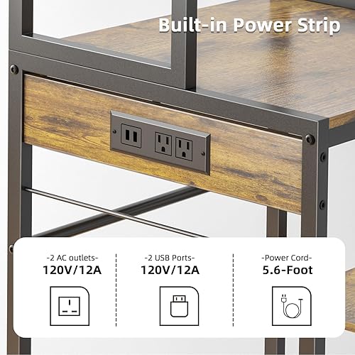 Miniatura 5 de Mini refrigerador multifuncional de 6 niveles y soporte para microondas con 2 salidas AC2 USB, estante de almacenamiento para barra de café y