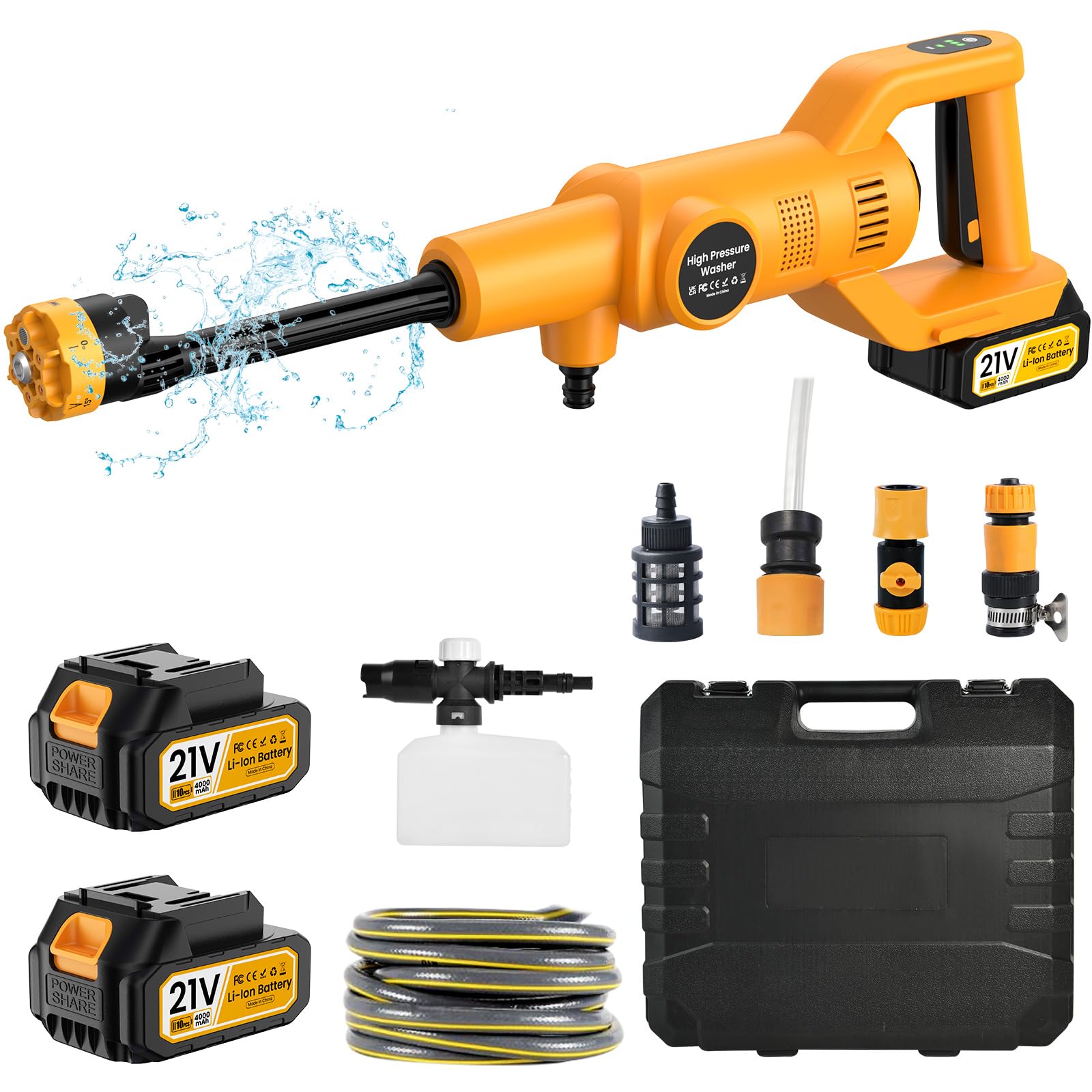 Cordless Pressure Washer, 6 In 1 Cordless Power Washer No Hose Needed 65 Bar/942 PSI Portable Jet Wash Battery Pressure Washer from Bucket Faucet for Patio Car Floor Garden Cleaning & Watering