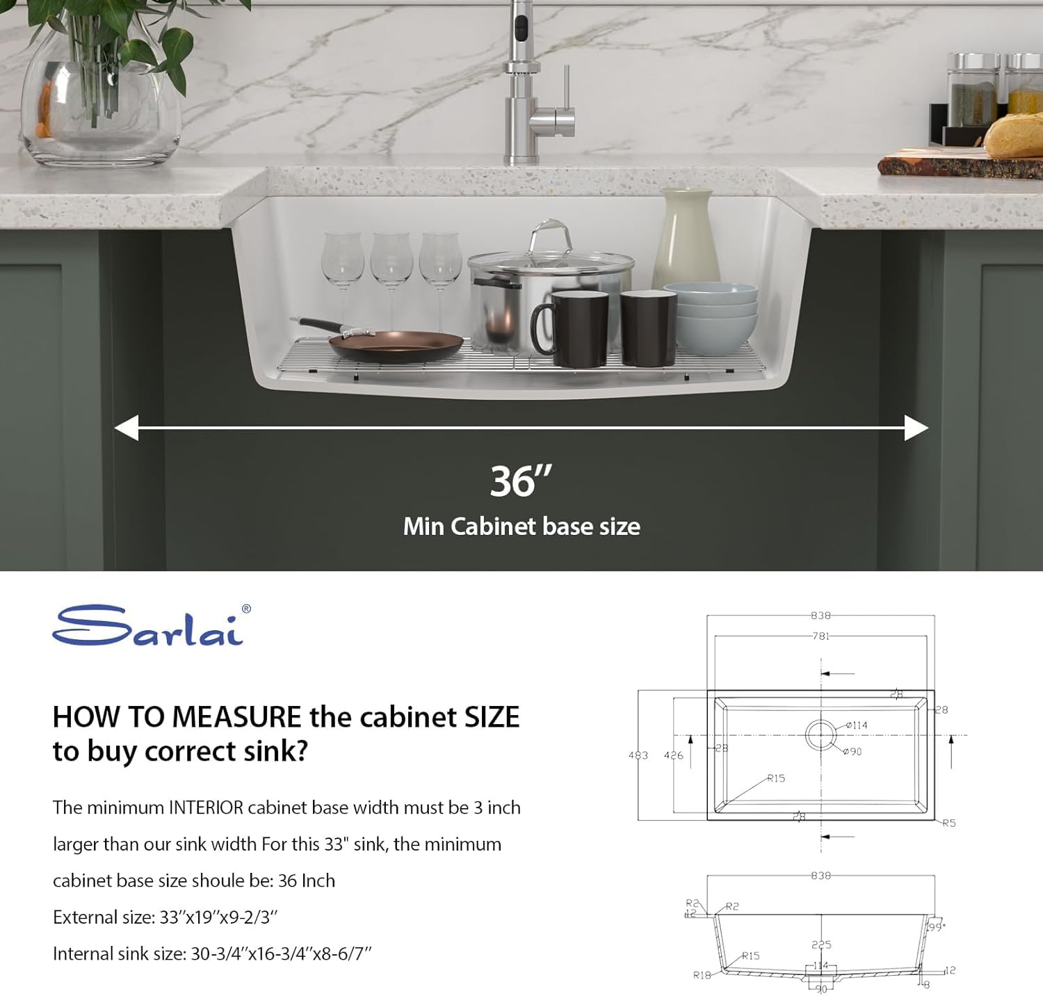 Sarlai Granit-Küchenspüle 83x55 Cm – Weiß, Quarz-Composite, Topmount Mit Arbeitsplatte & Zubehör In Gold