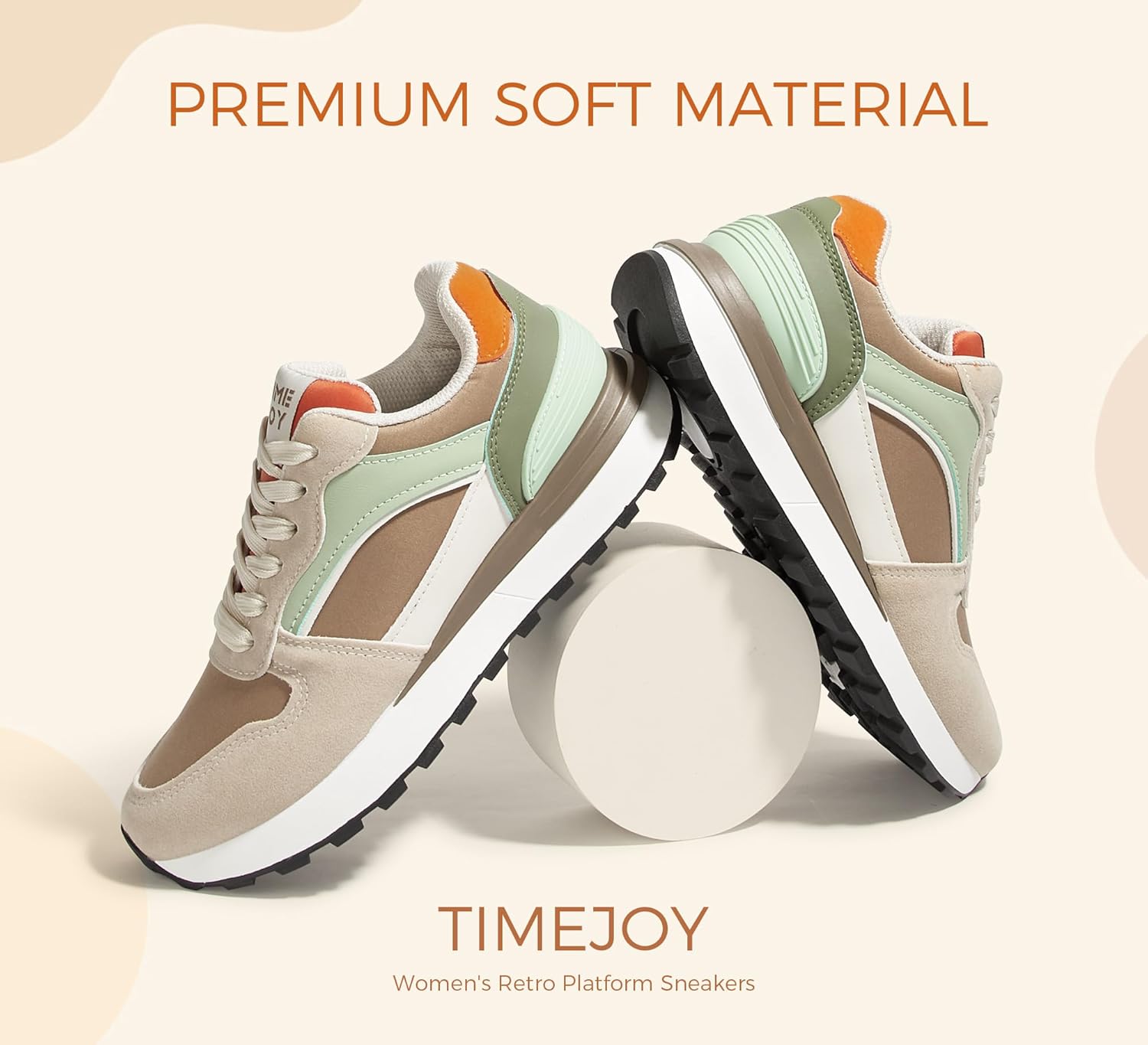 TIMEJOY Women's Retro Platform Sneakers Colorblock Oxford Fabric Chunky Lace-Up Shoes with Recyclable Material Insole for Tennis, Walking & Casual - Image 4