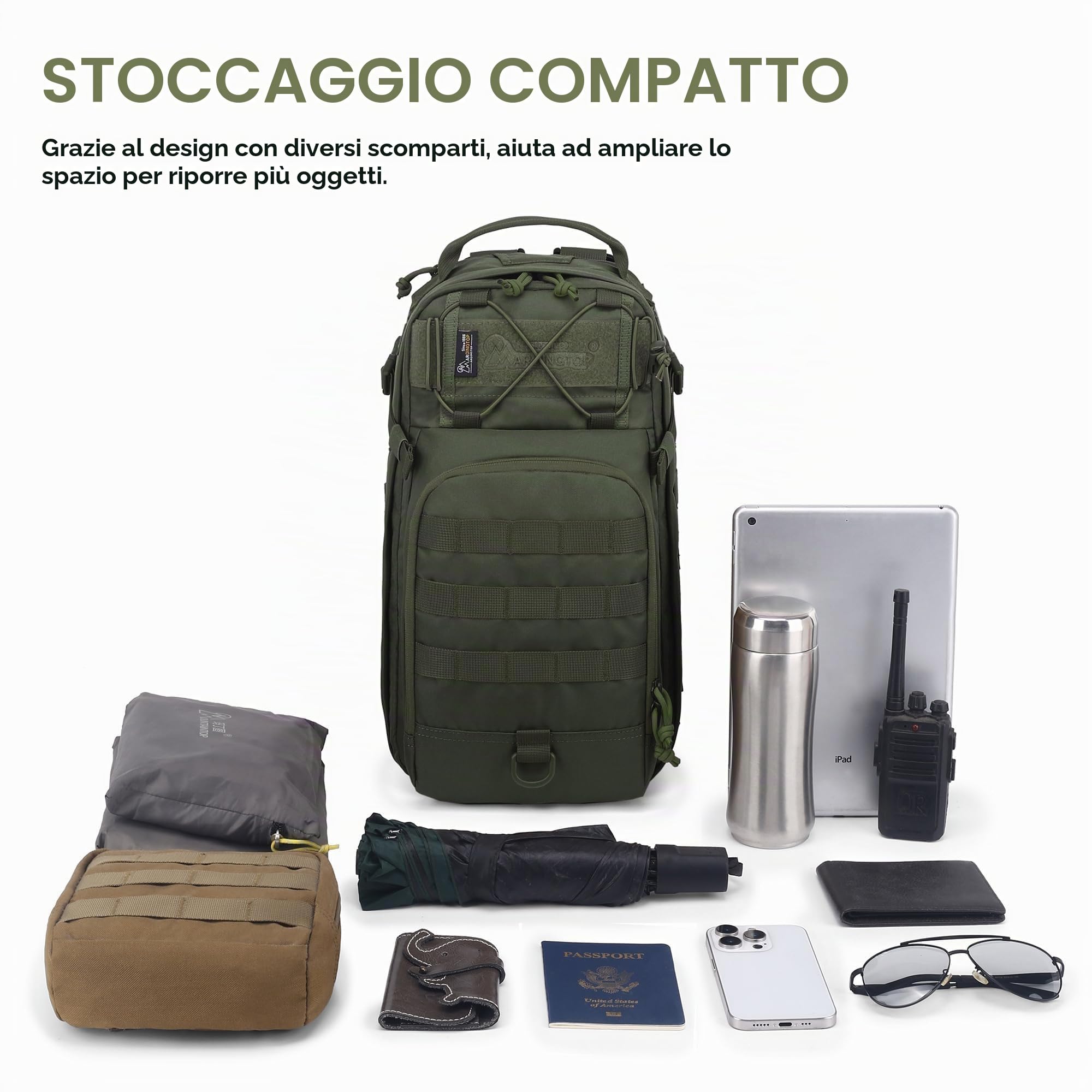 Mardingtop 18L Zaino tattico da uomo, con spallacci rimovibili, versatile zaino 3 in 1, per attività all'aperto, campeggio e lavoro