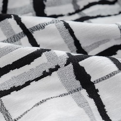 Miniatura 5 de Alerfa Funda de cojín cuadrada de chenilla jacquard, a rayas, geométrica, color blanco y negro, de 20 x 20 pulgadas, funda de almohada decorativa