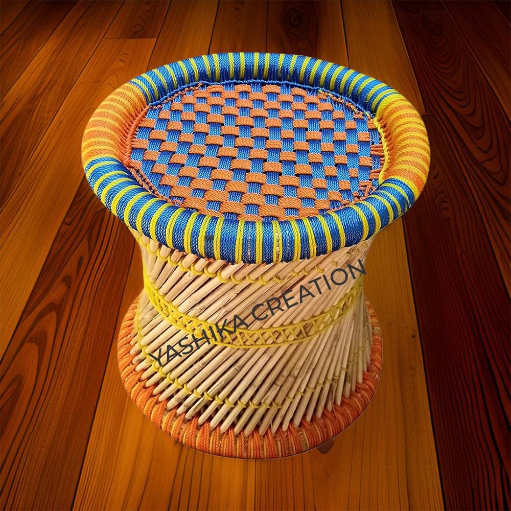YASHIKA CREATION ! cane bar mudda/mudah/mora stool for Indoor/Outdoor Furnishings -(Multicolor) 15 * 16"
