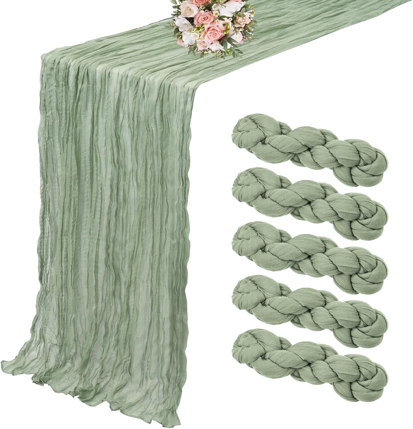 5 Pack Cheesecloth Table Runner Sage Green Table Runner 10FT Table