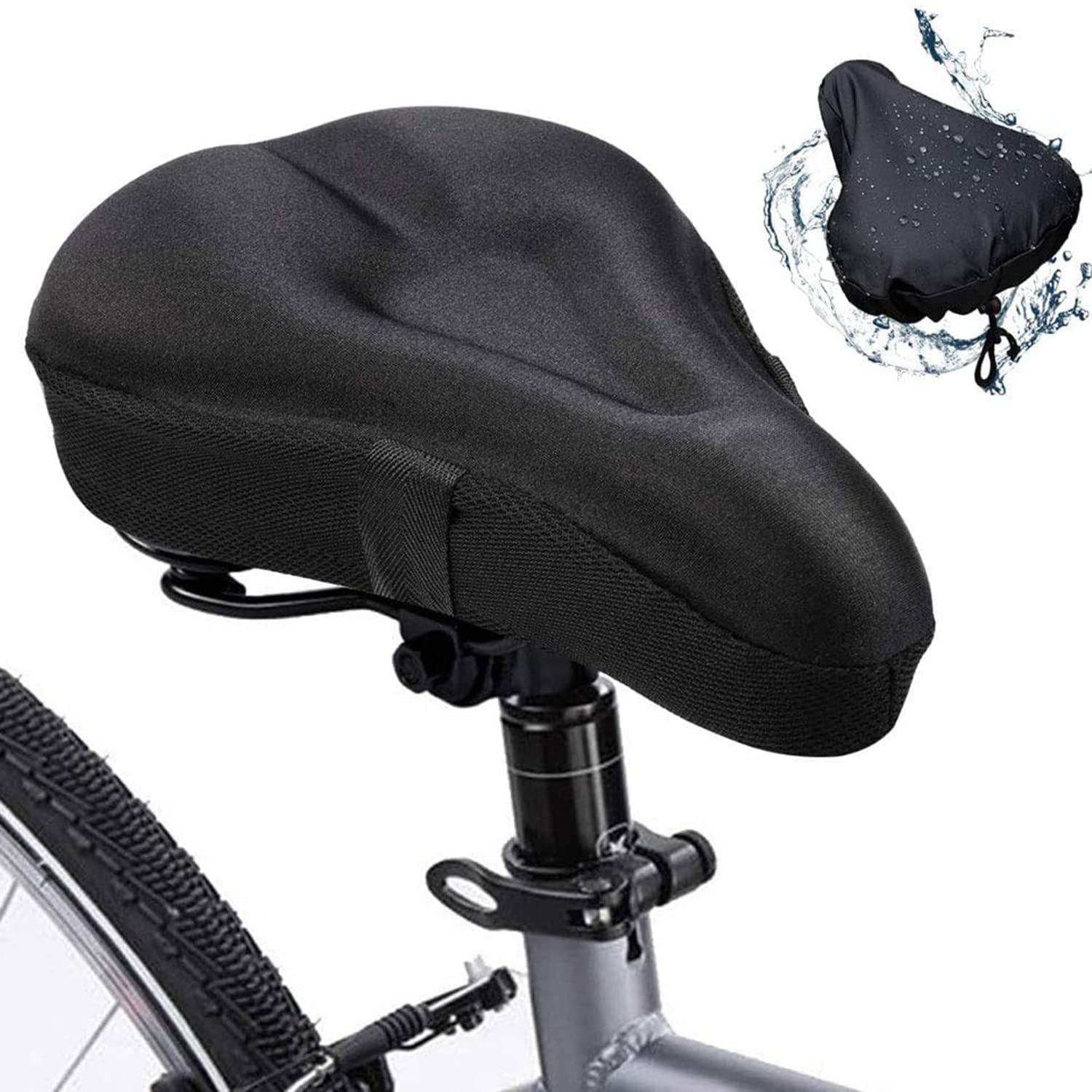 Bike Seat Cushion Cover for Peloton (11 X 7 Inch), Soft Gel Padded Bicycle Seat Cover for Women Men Comfort, Waterproof Seat Cover Also for Stationary Mountain Road Bike Indoor Exercise Cycling Black