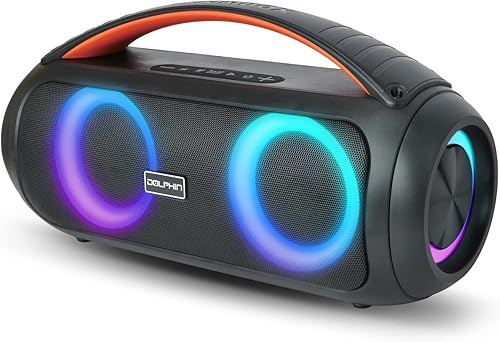 Dolphin Altavoz Bluetooth LX-220 Boombox  Sonido fuerte y nítido  IPX5 impermeable con batería de larga duración y luces de anillo de fiesta para