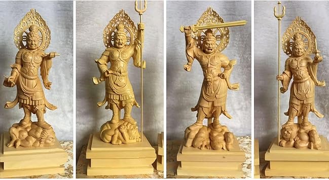 Four Emperor Statues Set of 4 Spizzle Tree and Buddha Statue Figurine Fengshui Praying Amulet Buddha Statue Height Approx. 14.6 inches 37 cm