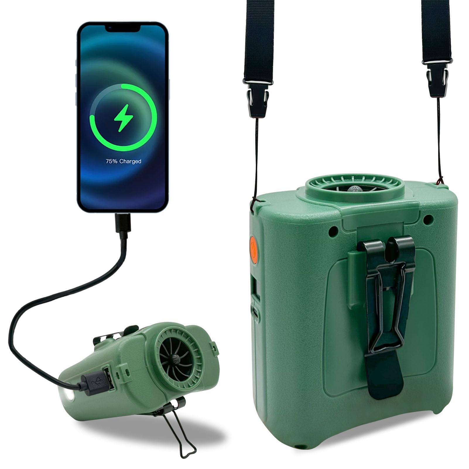 EMINGSKY 10000mAh Portable Waist Clip & Neck Fan, Hands-Free Wearable 5-Speed 16000RPM Fan, Rechargeable with Charging/LED Flashlight, 35H Runtime for