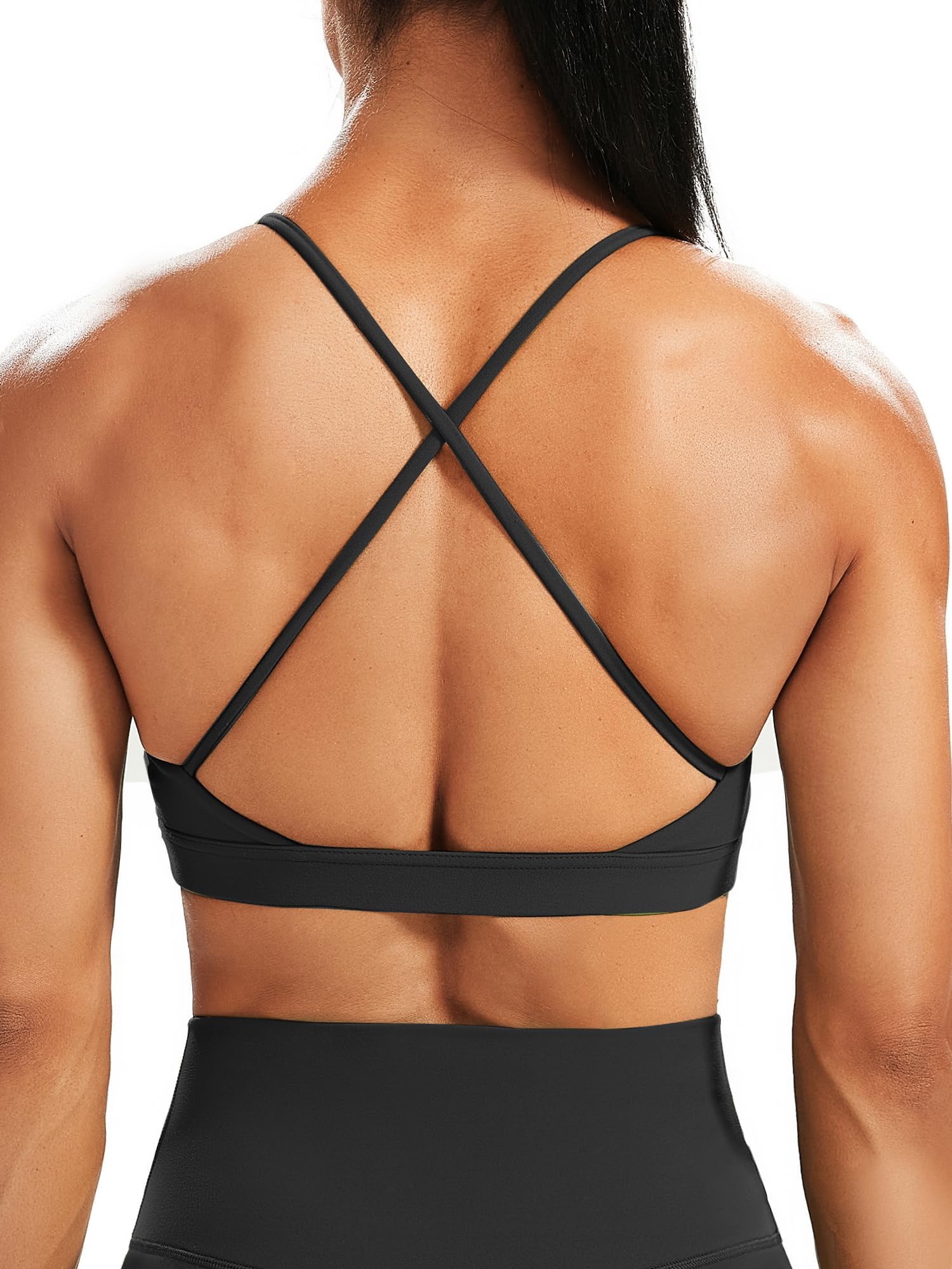 Unthewe Brasier deportivo con cuello en V profundo para mujer, de bajo impacto, espalda cruzada, brasier de yoga con relleno
