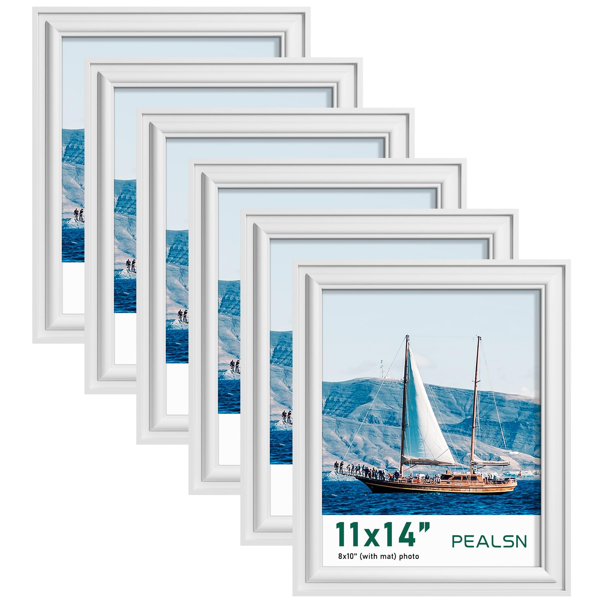 PEALSN 11x14 Picture Frame Set of 6, Wall or Tabletop Display, White
