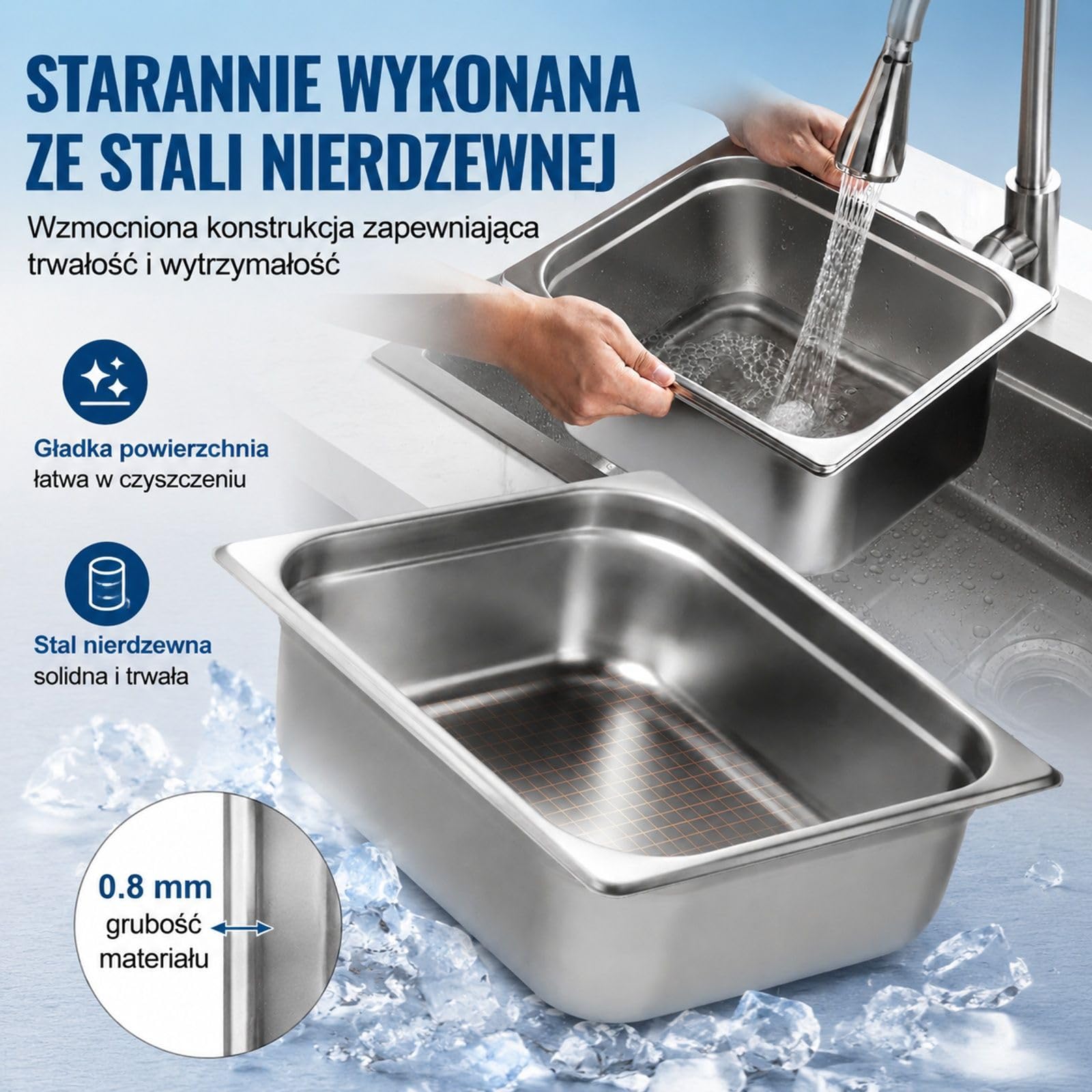 Zestaw 8 pojemników gastronomicznych ze stali nierdzewnej z pokrywkami do cateringu i bufetu