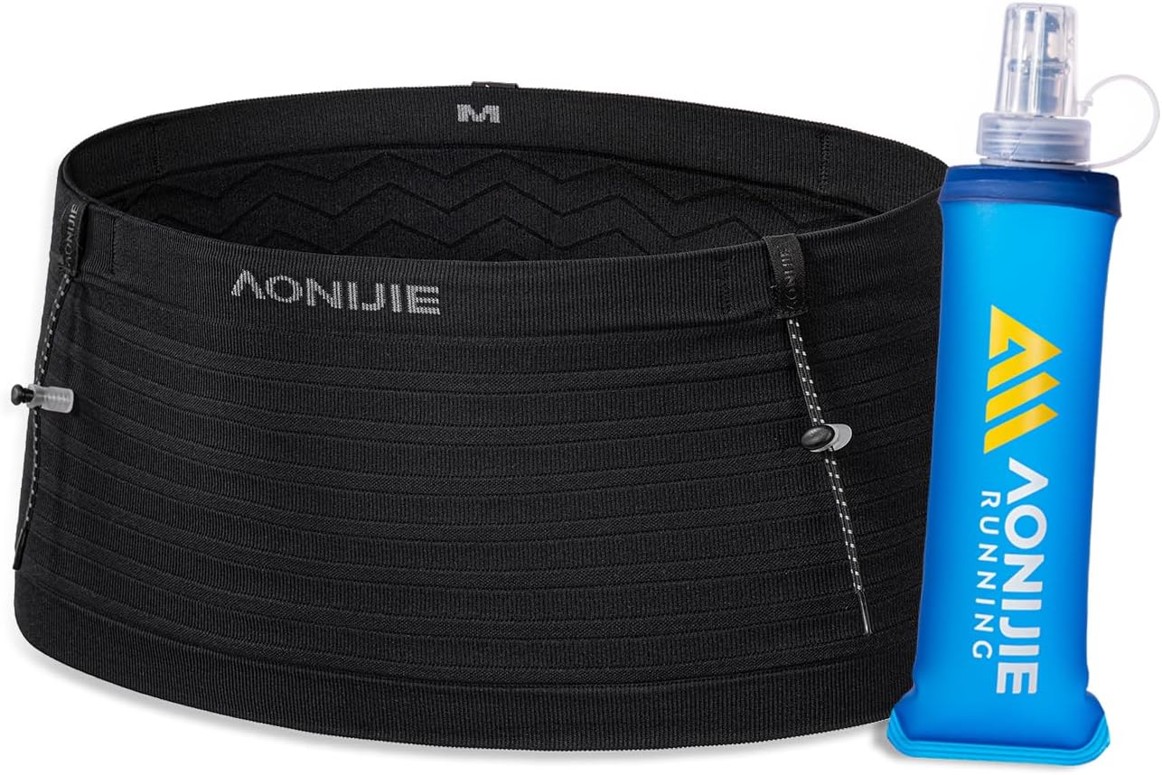 Running Belt for Men Women with 250ml Water Bottle, Lightweight Reflective Waist Pack for Running, Hiking, Training - M