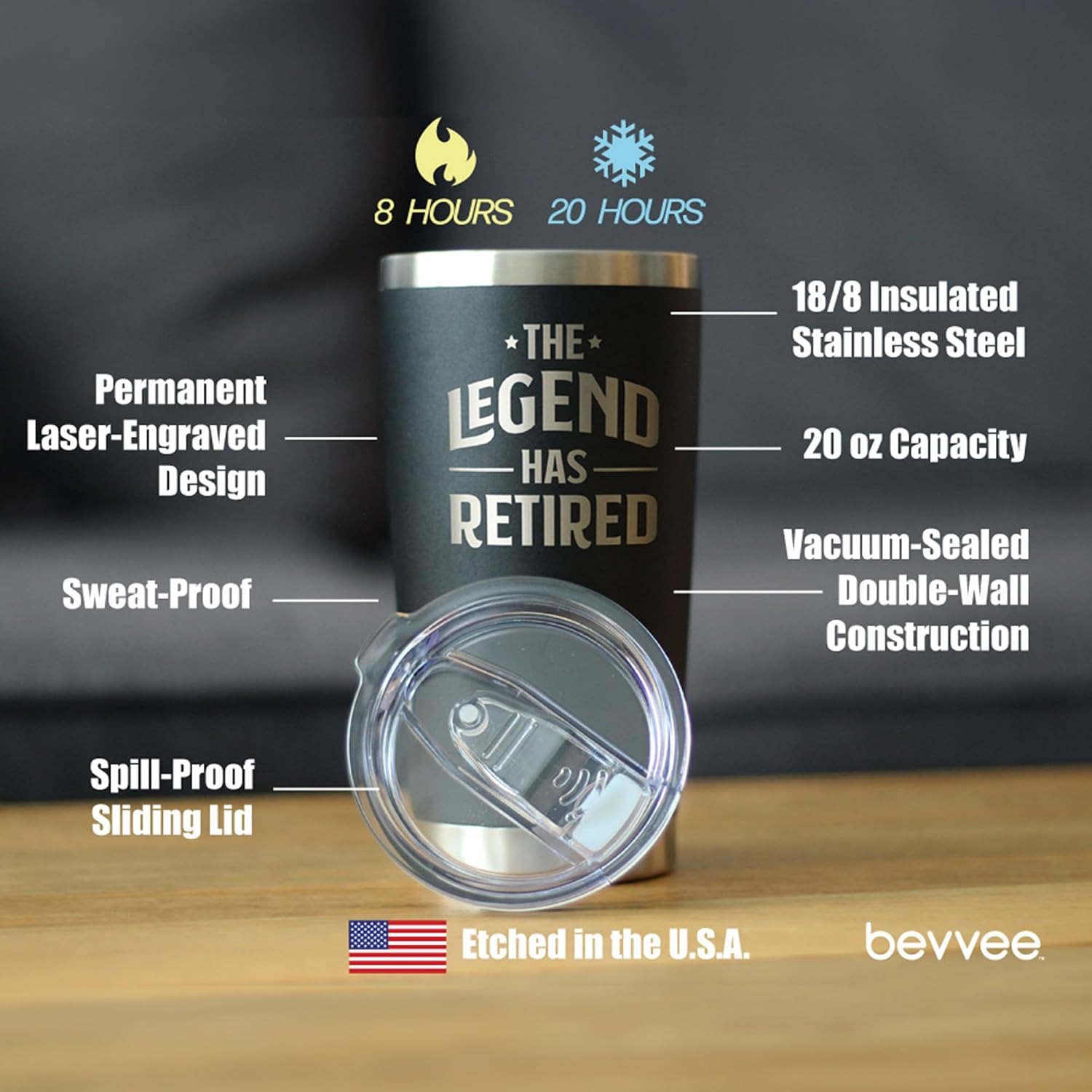 Custom The Legend Has Retired - Personalized Insulated Coffee Tumbler Cup with Sliding Lid - Stainless Steel Insulated Mug - Funny Retirement Gifts for Boss or Coworkers