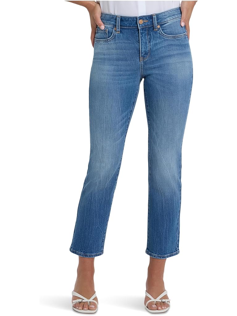 Blue NYDJ Petite Marilyn Straight Ankle Floral Pocket Jeans