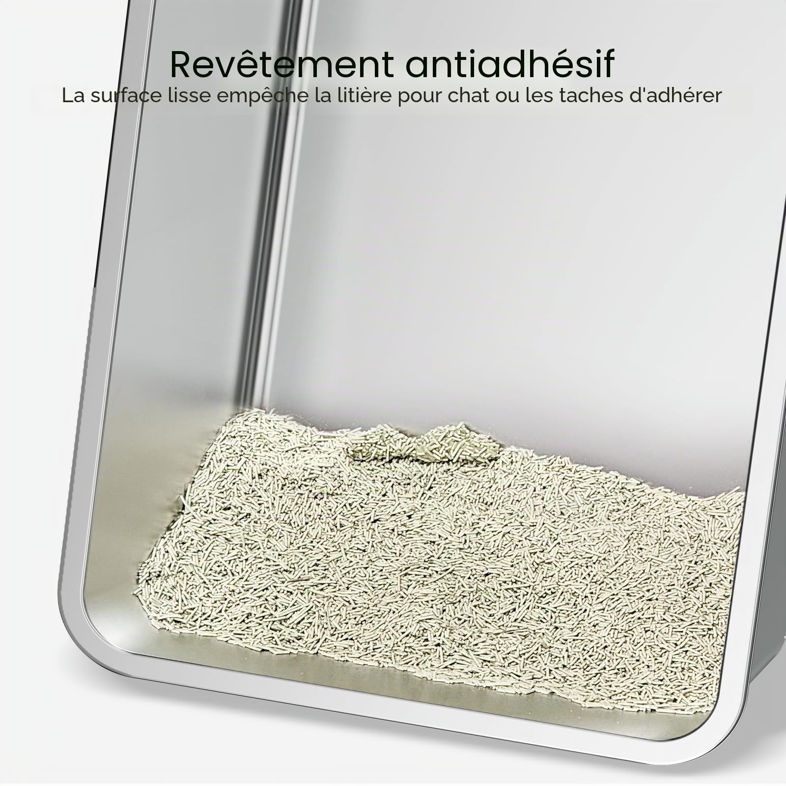 PTLOM Bac Litiere pour Chat Inox Acier Inoxydable Alimentaire: Bac à Litière Chat Entrée Basse Chats âgés, Bords Arrondis – Antirouille, Antiadhésif Convient aux Foyers avec Plusieurs Chats 60x40x20cm