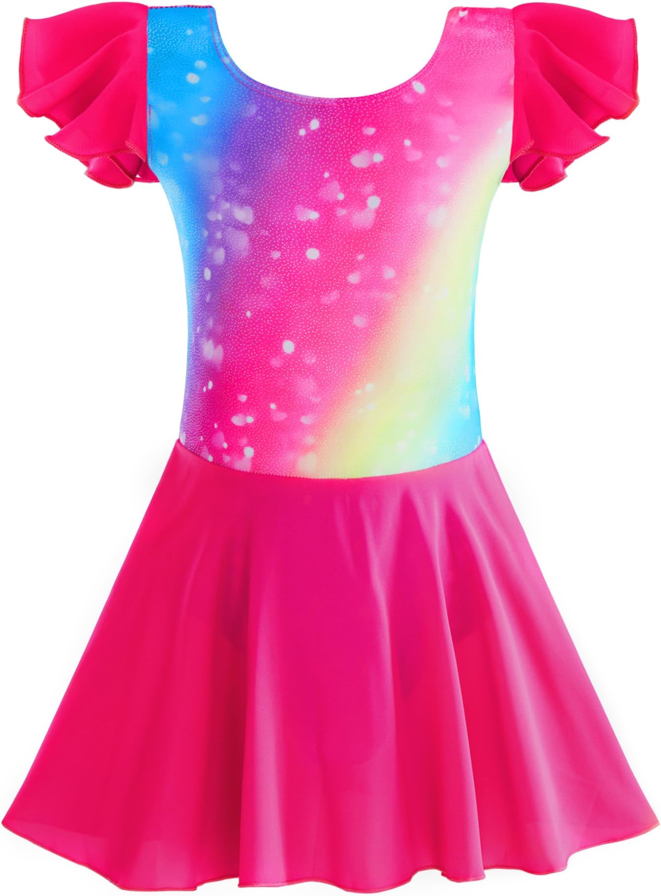 TENVDAGirls Dance Leotards with Skirts Pink Black Toddler Ballet Dress Camisole Ruffle/Short/Long Sleeve for 2-10 Years Kids
