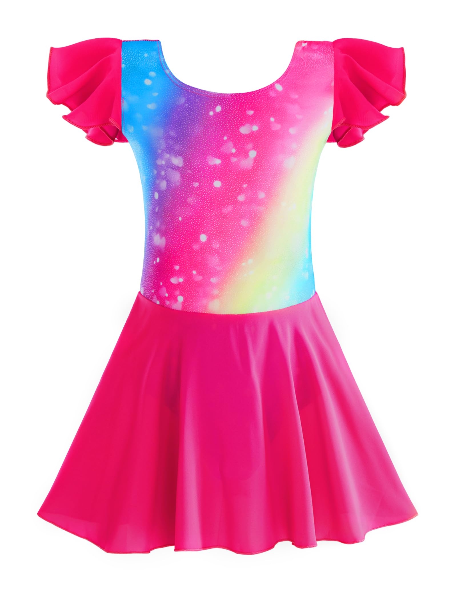 TENVDAGirls Dance Leotards with Skirts Pink Black Toddler Ballet Dress Camisole Ruffle/Short/Long Sleeve for 2-10 Years Kids