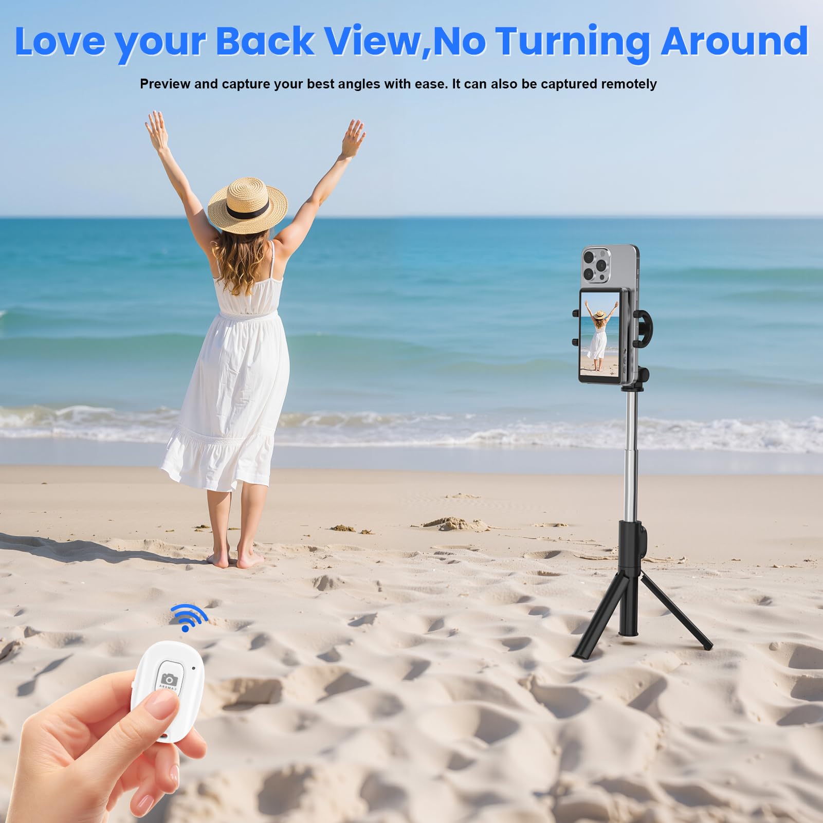 Pantalla para monitor de teléfono Vlog Selfie, conexión inalámbrica de montaje magnético con control remoto, grabación inalámbrica de 1080P, cámara trasera para selfie, vlog en vivo